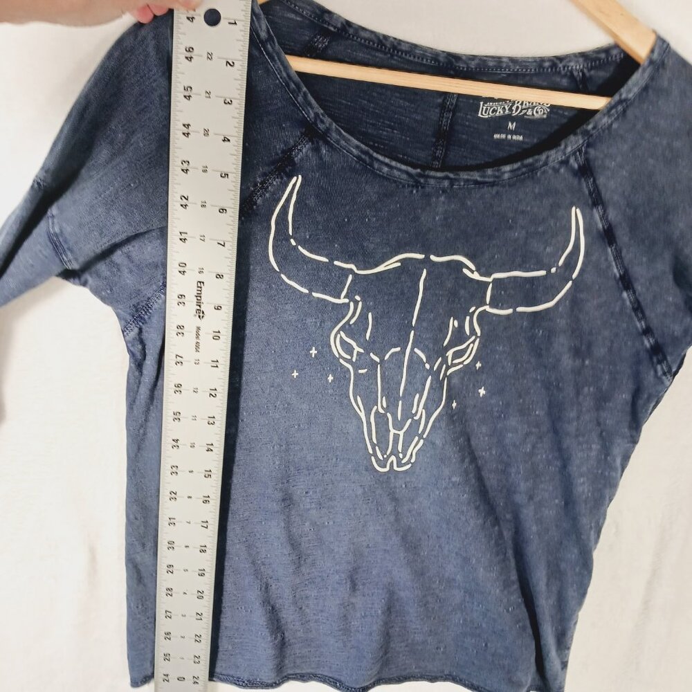 Lucky Brand, Western, Steer Skull, Navy, 3/4 Sleeve  Cotton Tee,  Medium - Picture 7 of 16